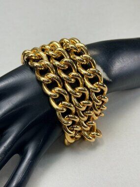 Vintage Gold Tone Multi Chain Toggle Bracelet Chunky Statement Jewelry